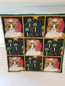 Vintage Christmas Cats In Santa Hats Handmade Hot Pot Holder Cotton Fabric 8x8 - Picture 1 of 1