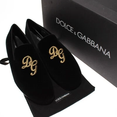 Dolce & Gabbana NWD Monogram Velvet Slippers / Loafers Size 10 US in Black - Image 1 of 4