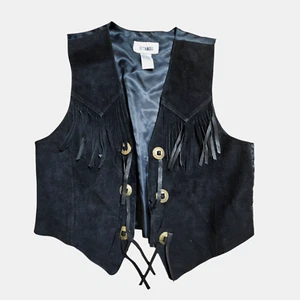 Vintage Gitano Mens Fringed Biker Suede Leather Vest M Motorcycle Western 90s - Picture 1 of 7