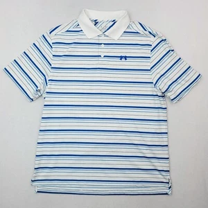 Under Armour Shirt Mens Extra Large Blue White Striped Performance Golf Polo - Picture 1 of 11