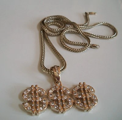 Men's Gold Finish Stone $ SIGN Fashion Party Hip Hop Chain & Charm - Image 1 of 4