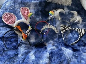 7pc Headband Dress Up Bunny, Zebra, Princess, Rainbow, Silver, Cat, Halloween - Picture 1 of 8