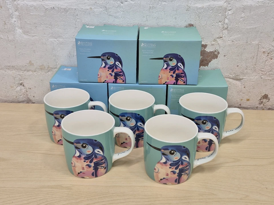 6 x MAXWELL WILLIAMS PETE CROMER KINGFISHER PORCELAIN MUG - Image 1 of 4