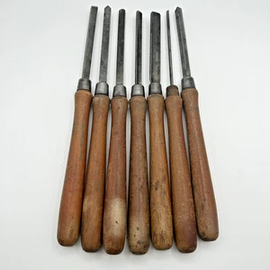 Vintage Disston Wooden Handle Chisels 7 Pieces Made in the USA - Picture 1 of 8