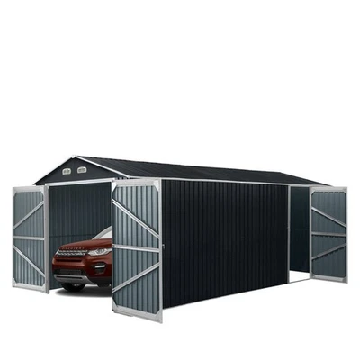 10x20ft Weatherproof Steel Shed 7'8" High Gable Double Front Side Door - Image 1 of 4