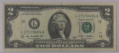 Billete De 2 Dólares Año 2009 Repetidor- L 17170404 A.Para Colección. - Image 1 of 2