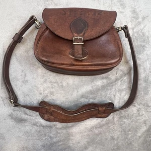Vintage Heavy Leather Satchel Tool Bag Shoulder Strap Brass Buckle Hardware - Picture 1 of 13