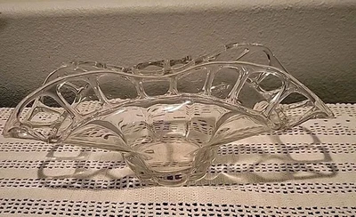 Duncan Miller Canterbury Tiffin Glass Open Lace Turned In Edge Bowl Clear - Image 1 of 4