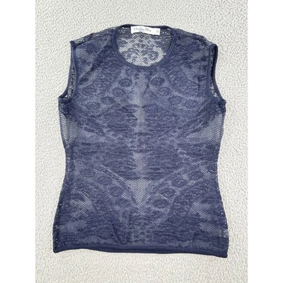 Top Christian Dior Paris Azul Marino Encaje Transparente Sin Mangas Hecho en Italia Foto 1 de 4