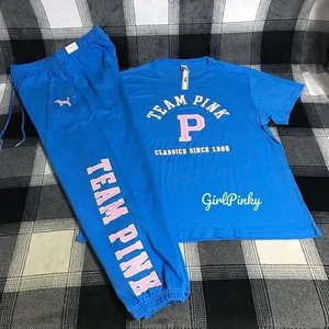 VS PINK IVY FLEECE BLUE CHARGE LOGO SWEATPANTS OUTFIT & KURZÄRMELIGES T-SHIRT XS-XXL - Bild 1 von 9