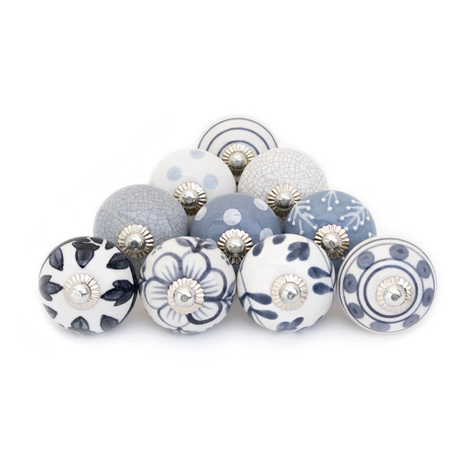 10/20/30 Round Grey White Ceramic Knob Pull Handle Door Cabinet Drawer Cupboard - Image 1 of 1