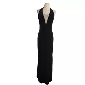 Vtg Y2K Betsey & Adam Black Velvet Formal Maxi Dress Sz M Halter Beaded V-Neck - Picture 1 of 7