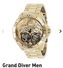RARE Invicta Men's 47mm Grand Diver AUTOMATIC Dual OPEN HEART Gold Tone SS Watch