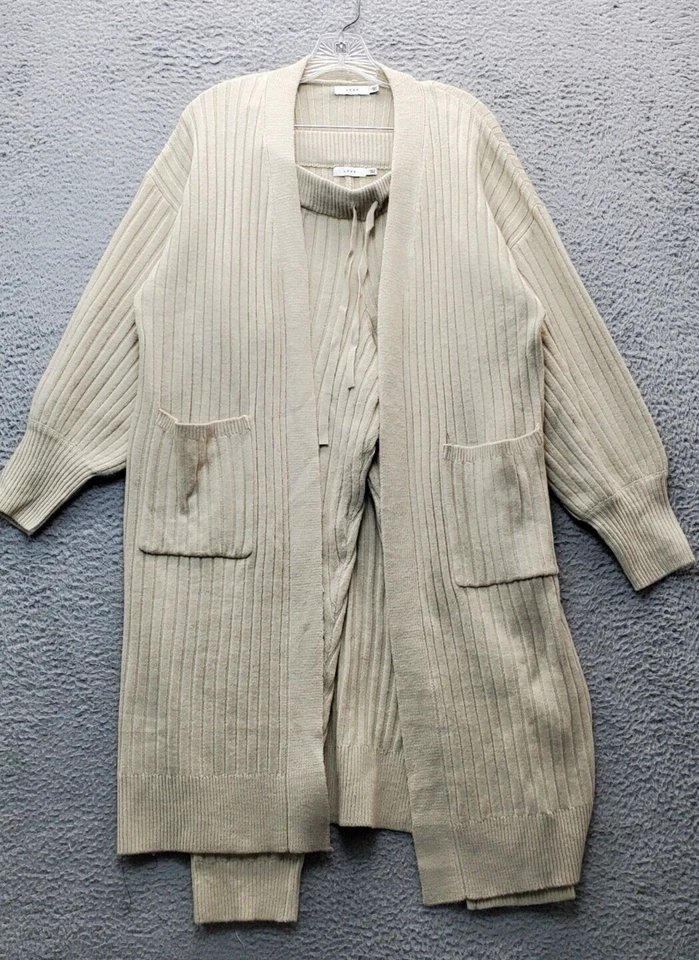 Cárdigan exuberante para mujer pequeño tostado acanalado bolsillos elásticos tejido suave Foto 1 de 4