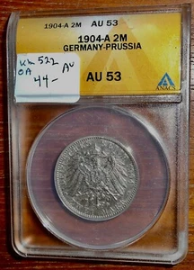 Germany 1904-A AU53 silver 2 Marks in ANACS holder - Picture 1 of 6
