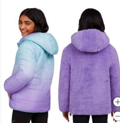 Eddie Bauer 夹克外套女孩 L 14/16 紫色/梦蓝色 Ombré 双面纯色。 — 第 1/4 张图片