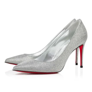 Neu Christian Louboutin Kate 85 mm Silber Glitzer Leder Pumps Größe 37,5 US 7,5 - Bild 1 von 13