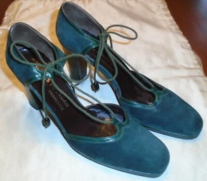 VINTAGE 80s CHARLES JOURDAN PARALLELE GREEN SUEDE LEATHER HIGH HEEL SHOES 6.5 AA - Picture 1 of 11