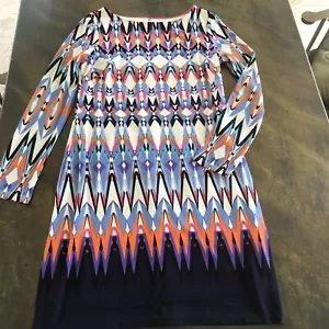 NEU Vince Camuto Gr. 8 Jersey Strickkleid Langarm Reißverschluss hinten geometrisch gefüttert - Bild 1 von 8