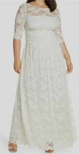 Kiyonna Bridal Lace A Line Wedding Dress Boat Neck Gown Ivory Womens Plus Size 4 - Picture 1 of 14