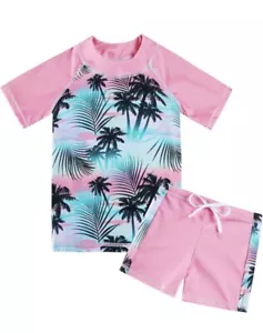 Rash guard Set Short Sleeve Two Piece Swimsuit Bathing Suit Beach 3 -10 Year - Picture 1 of 1