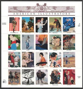 US 2001 VF MNH Block of 20 Stamps Scott # 3502a-t " American Illustrators " - Picture 1 of 2