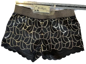 Redial Luxury Sequinned Stretchy Lined Shorts Black Gold Large BNWT - Picture 1 of 8