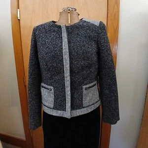 Liz Claiborne Office Core schwarz/grau Tweed Reißverschluss Anzugjacke.  Komplett gefüttert, M - Bild 1 von 19