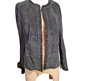 True Grit Genuine Leather Ruffle Edge Jacket Sz L Long Sleeve - Bild 1 von 4