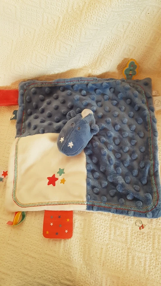 Doudou plat dragon/dino bleu blanc gris rouge étoiles Victor NOUKIE'S - neuf  - Photo 1/1