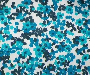 Bright Turquoise & Black on White Calico Fabric Cotton Poly Blend 29"lg.x43"wd - Picture 1 of 1