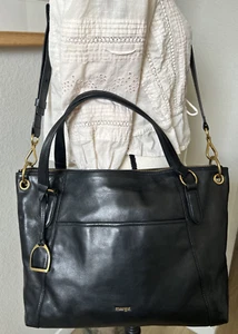 Margot New York Mia Handbag Black Leather Double Strap Shoulder Bag Large Tote - Picture 1 of 17