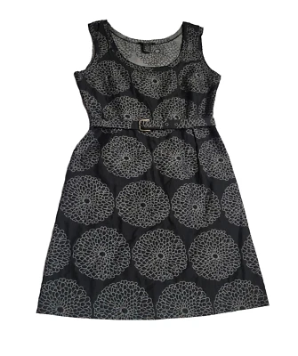 Vestido Vivienne Tam preto branco estampa floral algodão linho sem mangas tamanho 4 - Imagem 1 de 4