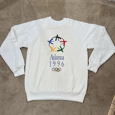 NUEVA Sudadera De Colección Juegos Olímpicos de Atlanta Mediana 1996 Blanca Años 90 Anillos Para Hombre *LEER Foto 1 de 4