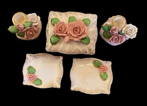 Vintage Porzellan Rose Schmuckschatulle, Tabletts-besetzt Japan, Kerzenhalter-Japan - Bild 1 von 14