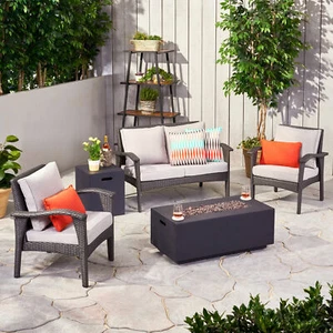 Mckynzie Outdoor 4 Seater Wicker Chat Set with Fire Pit - Picture 1 of 8