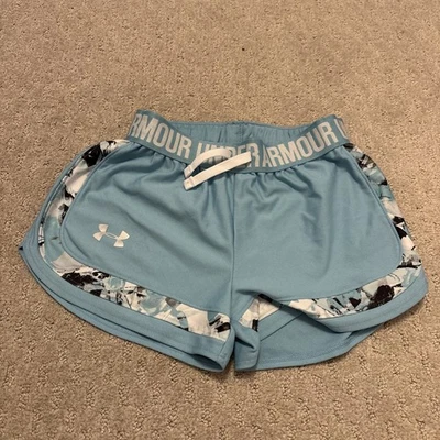 Under Armour Girls Athletic Shorts Size Small YSM Loose Blue HEATGEAR Sports - Image 1 of 4