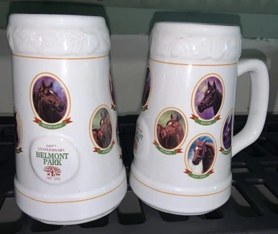 2005 Belmont Park, Horse Racing Beer Stein Ceramic Mug 100 Anniversary Lot Of 2 - Изображение 1 из 4