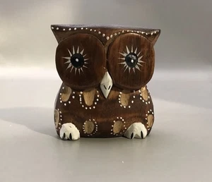 Hand Carved Wooden Owl Hand Painted 2.5” - Picture 1 of 6