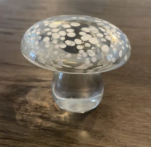 Vintage Clear Rainbow Glass Art Glass With White Speckles Mushroom Paperweight - Picture 1 of 9