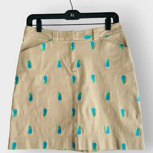 Lilly Pulitzer Skirt Khaki Pineapple Embroidery A Line Pockets White Label 4 - Picture 1 of 9