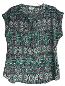 Camisa grande Van Heusen para mujer manga corta con botones verde rosa bolsillos - Imagen 1 de 10