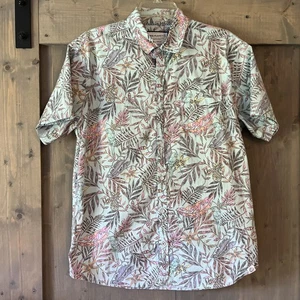 Free Planet Men Button Up Shirt Size XL Floral Hawaiian Parrot Pocket 80s Style - Picture 1 of 8