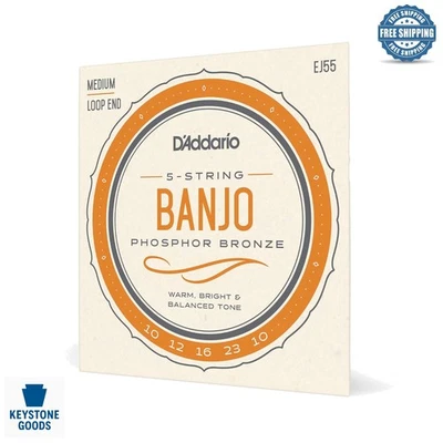 5 String EJ55 Banjo Strings Set - Warm Phosphor Bronze, Medium Gauge 9-30 - Image 1 of 4