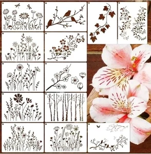 13 Pc Set Craft Stencils Plants Flowers Birds Template Stencil Fern Dragonflies  - Picture 1 of 10