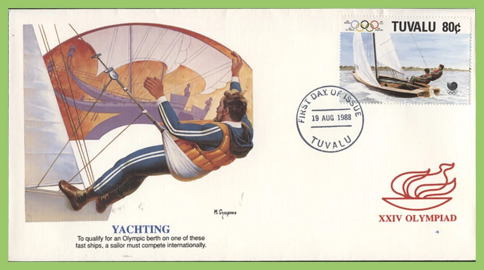 Tuvalu 1988 Olympics, 80c Yachting on First Day Cover - Image 1 of 1