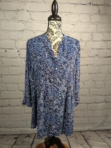 Established 1962 Women's Stretch Knit Plus sz 2X Half Button top geo print bb08 - Picture 1 of 10