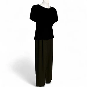 Tuta nera Talbots vintage taglia 12 corpetto velluto gamba larga pantaloni festa elegante - Foto 1 di 11