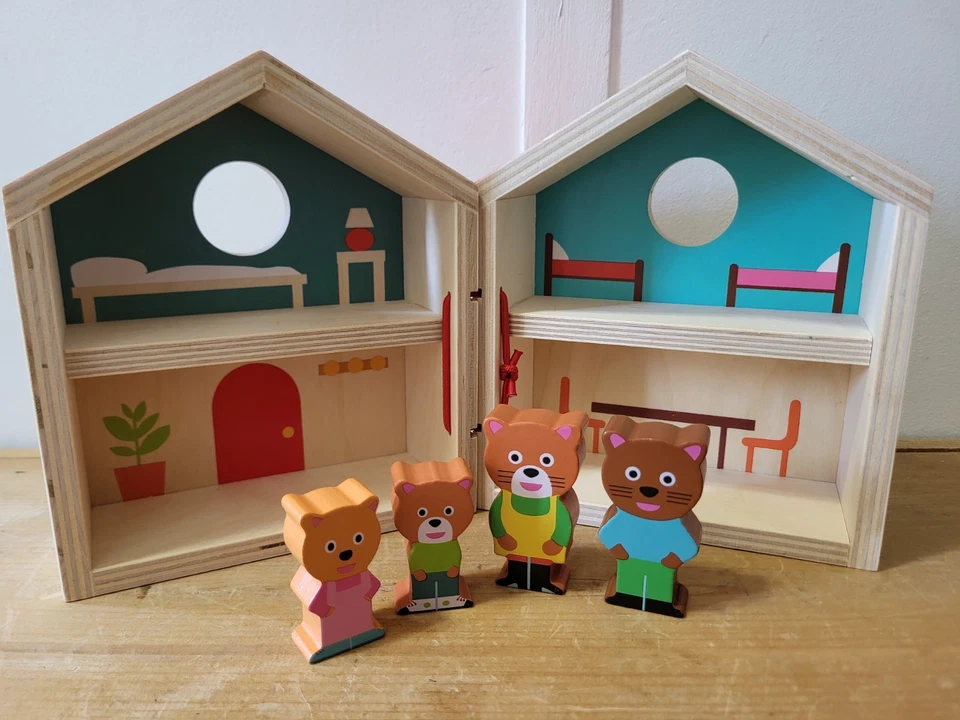 Djeco Wood Playhouse Cat Family Creative Immaginative Play Montessori France - Изображение 1 из 4