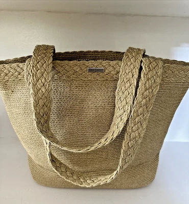 ERIC JAVITS Natural Raffia Squishee VTG Shoulder Handbag Tote Comfy Straps Tan - Image 1 of 4